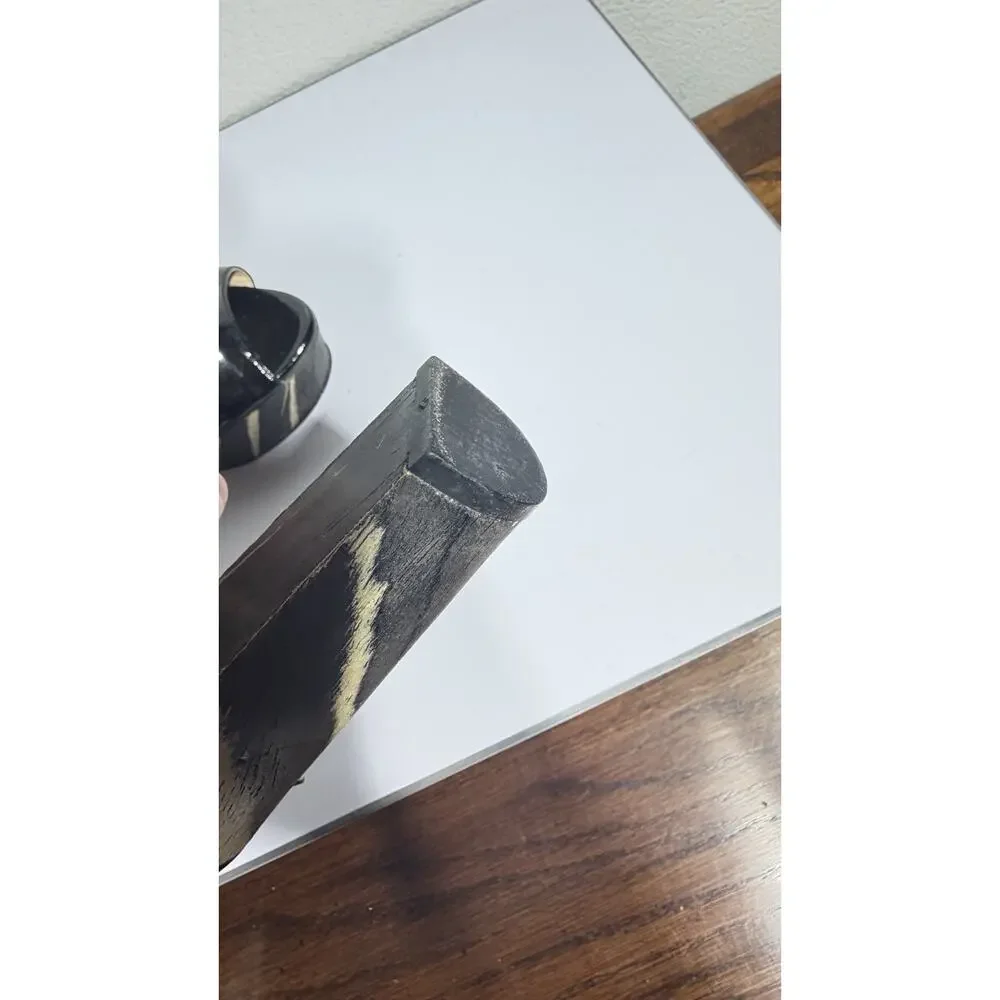 Prada Platform Heels Black Patent Wood Grain Ankle Strap Sz 37 - Picture 9 of 14